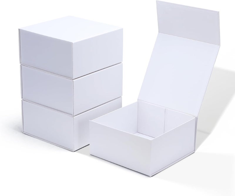 Ditwis 4 Pack 8x8x4 Inches Gift Boxes with Magnetic Closure Lids, White Magnetic Box for Wedding, Groomsmen Bridesmaid Proposal, Birthdays, Mother's Day - Image 1